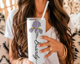 Personalized Birth Flower Tumbler – Custom Skinny Metal Tumbler, Bridesmaid Gift