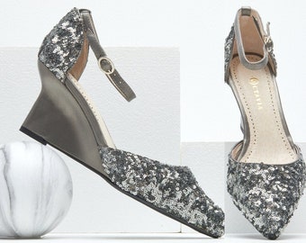 Vintage Enric Navarro Slingback Leather Shoes With Sequins