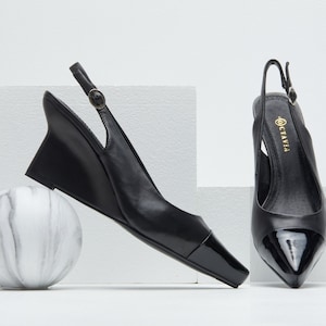 Black Court Shoe, Womens Leather Shoes, Womens Heels, Wedge Heels, Slingback Heels, Elegant Style, Comfort Shoes, Mother Of Bride, Wedge