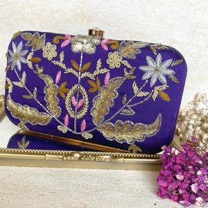 Amethyst Purple silk Clutch luxury pearl embroidery,party bridal bag,handmade Zardozi,bridal bridesmaid gift for her,anniversary,handcrafted