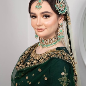 Mint Green Bridal Stone ,Pearl AMIRA Necklace Set,Sage green,Indian wedding,gift,luxury necklace,anniversary,occasion wear,Asian bride