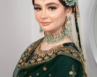 Mint Green Bridal Necklace Set, Pearl AMIRA, Indian Wedding Jewelry