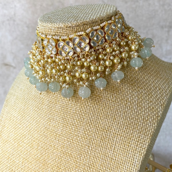 Panchi Kundan Gold Plated TANYA Mint Sage Necklace Set,wedding,bridal,sabyasachi inspired,gift for anniversary,Punjabi bridal