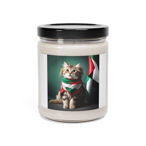 Palestinian Flag Scented Soy Candle, 9oz For Cat Lovers; Support Gaza Social Justice Stop War In Gaza Cat Themed Soy Candle Political Gift,