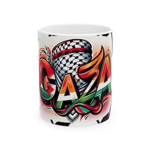 Gratis keramische mok Palestina Gaza: 11-15 oz, Keffiyeh-thema, cadeau sociale rechtvaardigheid, Kufiya-beker Palestijnse vlag, Resist Activist