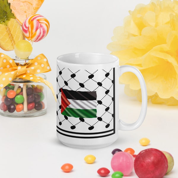 Palestine Gaza USA Solidarity Coffee Mug KEFFIEH Theme Mug I Stand With FreePalestine Free Palestine Flag USA Flag Solidarity Activist Mug