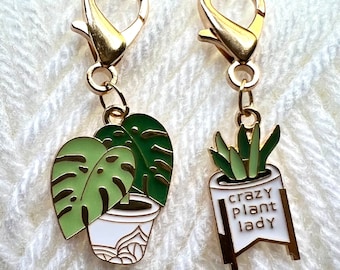 Plant Crochet Stitch Markers - Set of 2 - Monstera Plant and Crazy Plant Lady Decorative Crochet Accessories, Notions, Progress Keeper