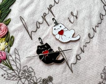 Heart Cat Tapestry Needle Threader with Option to Make Into Magnetic Threader Minder - Embroidery, Sewing, Cross Stitch -Single Item - Cute
