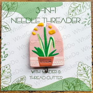 3-in-1 Needle Threader with Minder and Thread Cutter - Plant - Sewing Tools - Hand Embroidery, Sewing, Cross Stitch -Single Item
