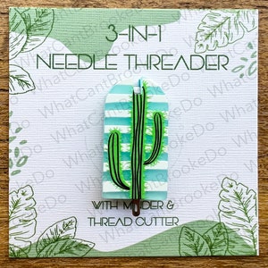 3-in-1 Needle Threader with Minder and Thread Cutter - Cactus Sewing Tools - Hand Embroidery, Sewing, Cross Stitch -Single Item