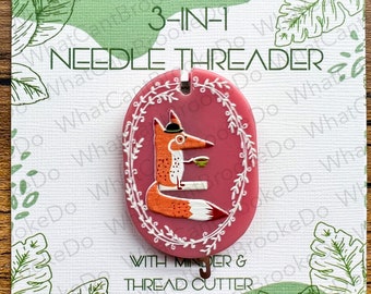 3-in-1 Needle Threader with Minder and Thread Cutter - Fox - Sewing Tools - Hand Embroidery, Sewing, Cross Stitch -Single Item