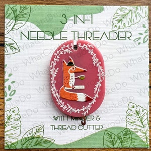 3-in-1 Needle Threader with Minder and Thread Cutter - Fox - Sewing Tools - Hand Embroidery, Sewing, Cross Stitch -Single Item