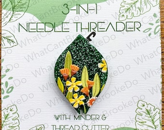 3-in-1 Needle Threader with Minder and Thread Cutter - Garden Flowers - Sewing Tools - Hand Embroidery, Sewing, Cross Stitch -Single Item