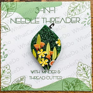 3-in-1 Needle Threader with Minder and Thread Cutter - Garden Flowers - Sewing Tools - Hand Embroidery, Sewing, Cross Stitch -Single Item