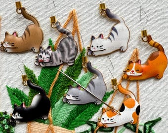 Stretching Cat Needle Threader with Option to Make Into Magnetic Threader Minder - Embroidery, Sewing, Cross-stitch, Needlepoint Single Item