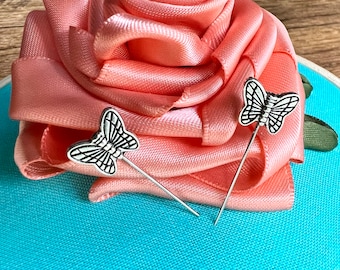 Decorative Butterfly Sewing And Quilting Pins - Cross Stitch Marking Pins - Cute Butterfly Sewing Notions - Gift Set Of 6 - Silver Color
