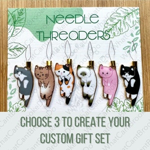 Custom Gift Set of 3 Cat Needle Threaders- Choose 3 Cats - Option to Make All Magnetic Threader Minders - Hand Embroidery, Stitching