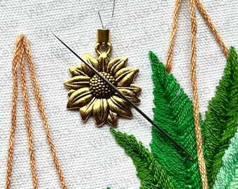 Golden Sunflower Needle Threader with Option to Make Into Magnetic Threader Minder - Embroidery, Sewing, Cross-stitch - Single Item