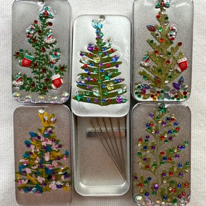 Christmas Tree Needle Case - Handmade, One of a Kind Magnetic Needle Tin - Sewing Tools, Embroidery, Sewing, Cross Stitch -Single Item