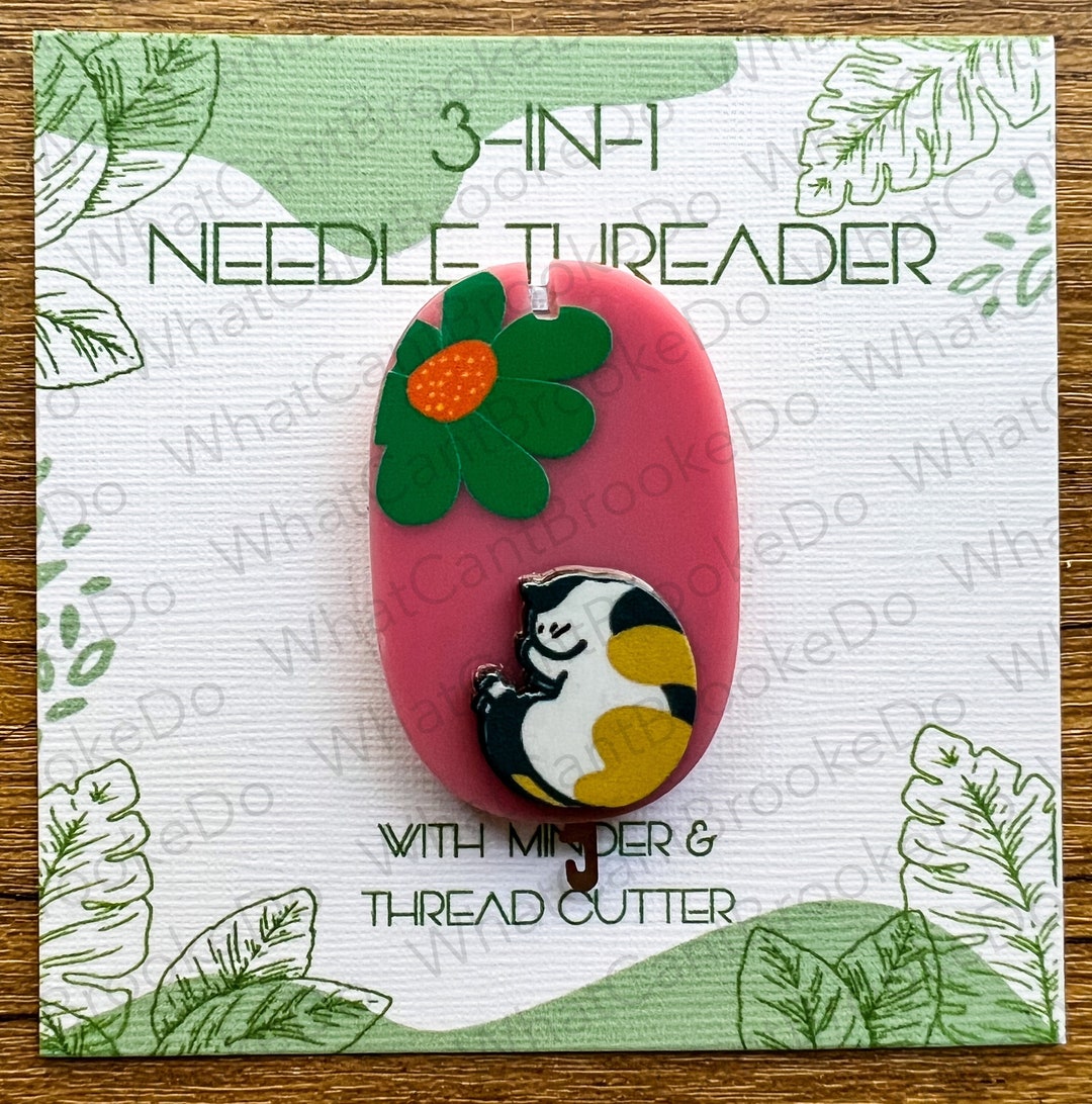 3-in-1 Needle Threader With Minder and Thread Cutter Raised Calico Cat ...