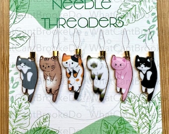 Cat Needle Threader with Option to Make Into Magnetic Threader Minder For Hand Embroidery, Sewing, Cross-stitch, Needlepoint - Single Item