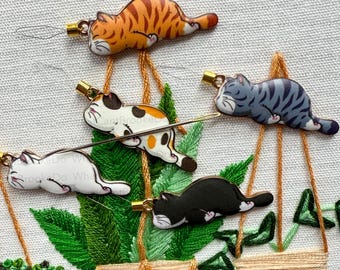 Lazy Cat Needle Threader with Option to Make Into Magnetic Threader Minder - Embroidery, Sewing, Cross-stitch, Needlepoint - Single Item