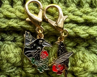 Spooky Raven Crochet Stitch Markers - Set of 2 Pieces - Ravens, Crows - Halloween - Crochet Accessories, Progress Keepers