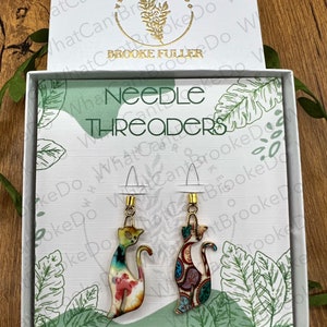 Boho Cat Needle Threaders with Magnetic Needle Minder Options For Hand Embroidery, Sewing, Cross-stitch - Gift Set of 2 - Cat Lover
