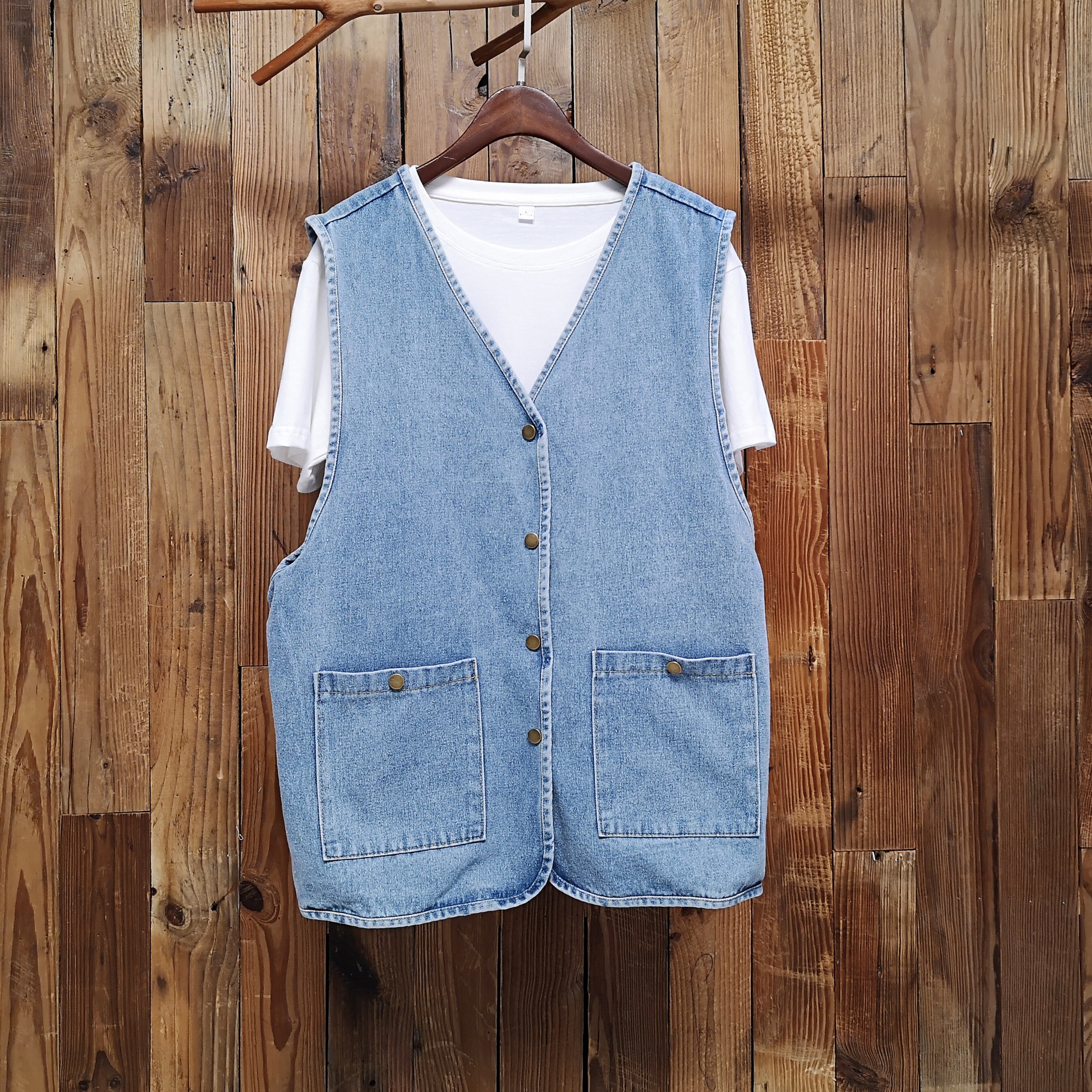 Slim Jeansweste Damen - Ärmellose Denim Weste Mit Lochdesign