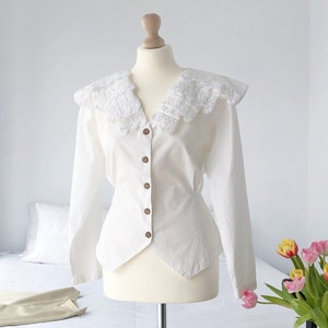 Echte vintage cape kraag witte blouse maat klein/medium