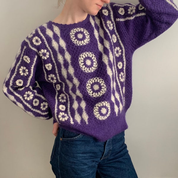 Vintage Knit Sweater Purple color