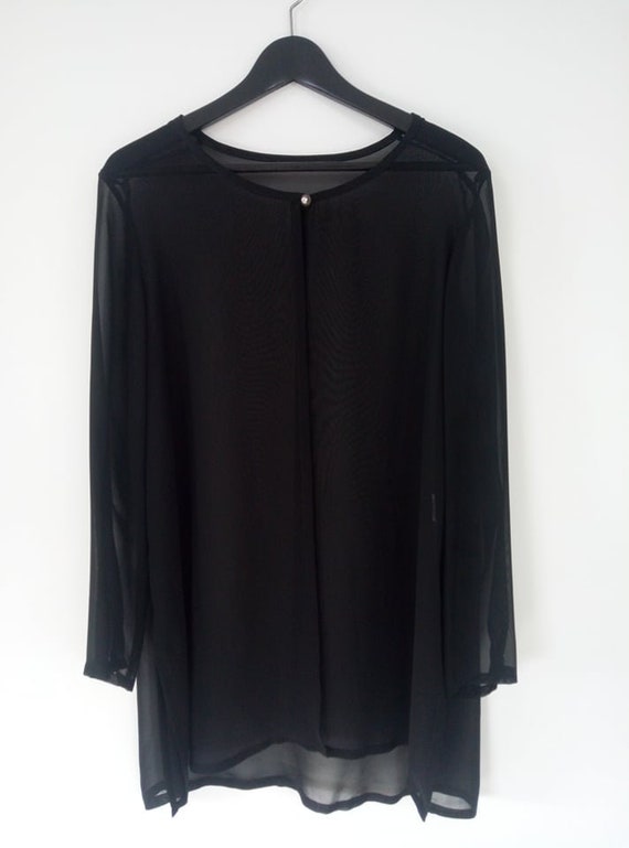 Sheer front open black blouse