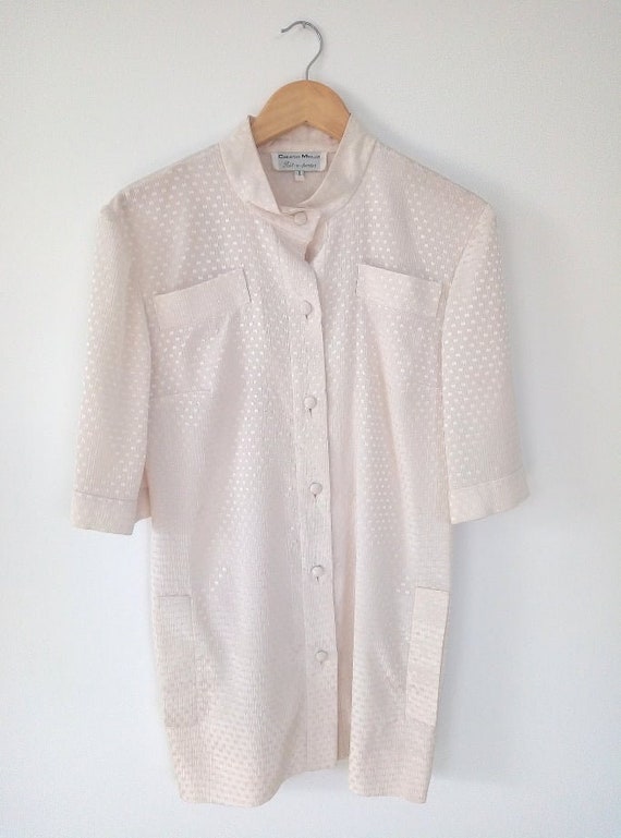 Silk Vintage ivory cream blouse Retro style