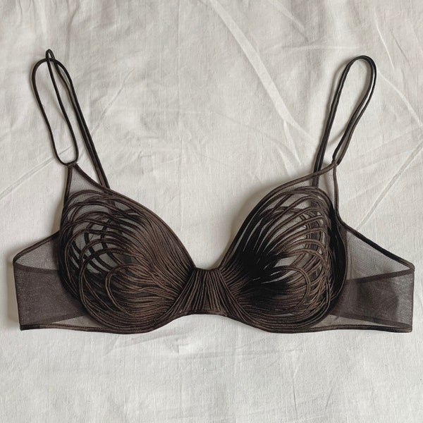 Silk La Perla Bra Made in Italy Size 3 Brown Color