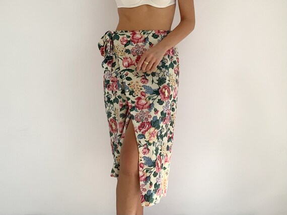 Vintage Floral Wrap Skirt Cotton Size Small/Medium