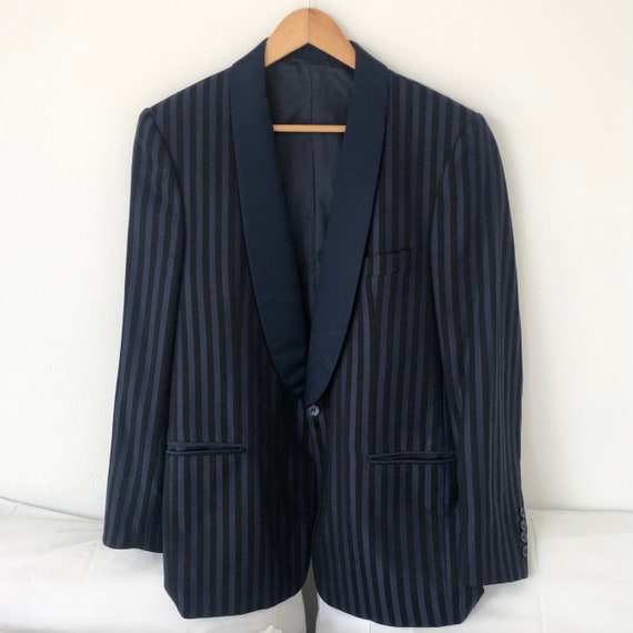 Shawl collar Vertical stripes DarkBlue Smoking jac