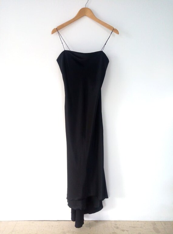 Glass beaded strap satined long dress