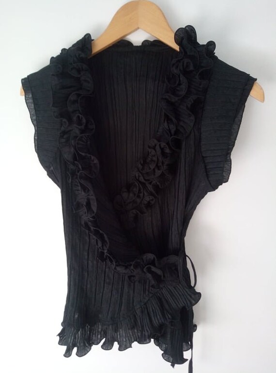Semi Sheer black ruffled blouse