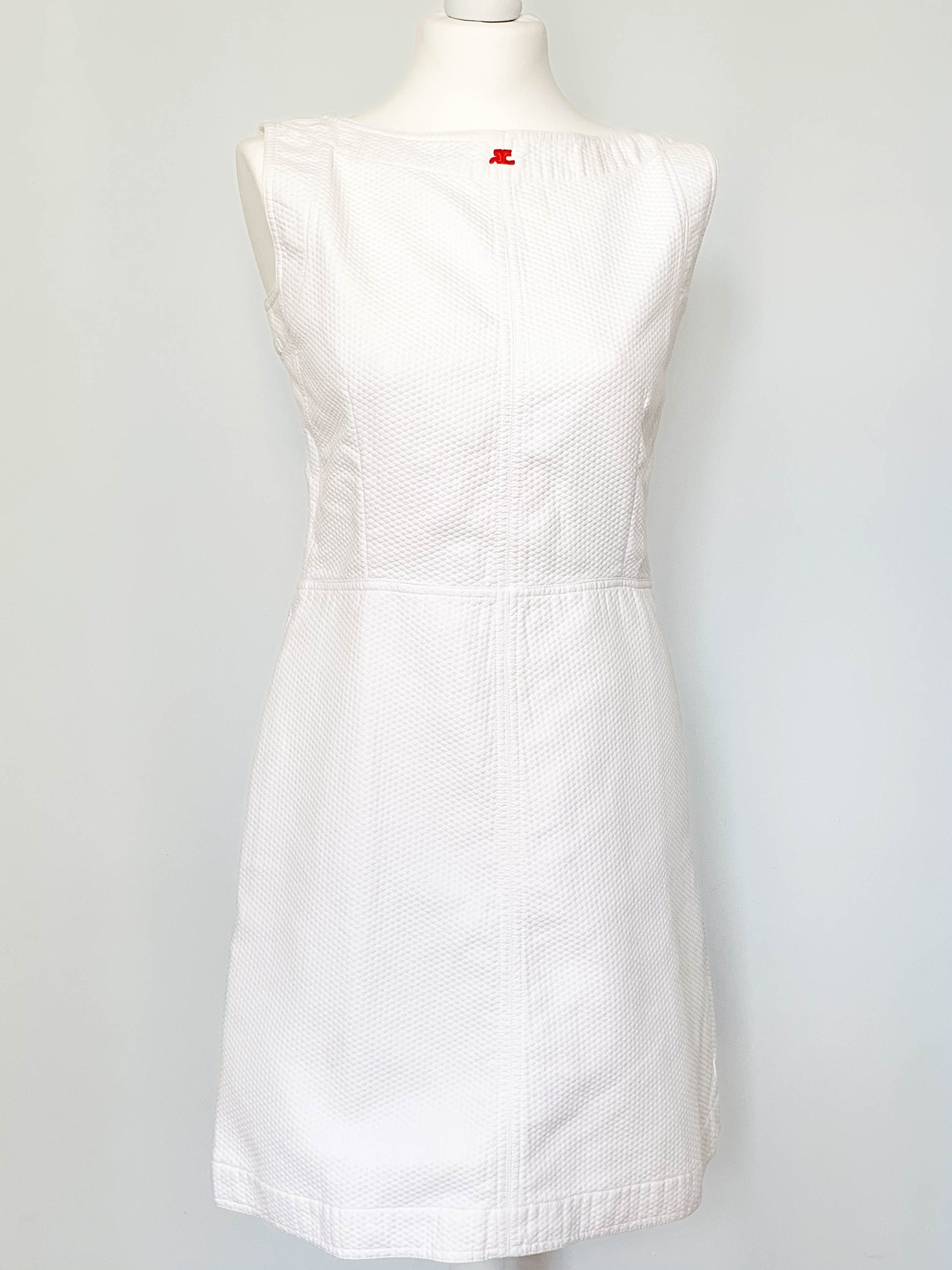 Robe Vintage Courrèges Hyperbole Années 80 - Taille 40, Coton, Blanc Et Jaune, Made In France