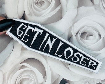 Get In Loser Patch: Coffin-Shaped Goth Iron-On Applique