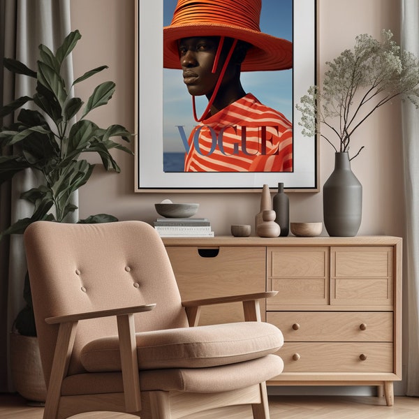 Vogue Poster, Digitale Magazine Poster, druckbare Wandkunst, minimalistische vertikale Geschenke, Black Men, Druck, Download