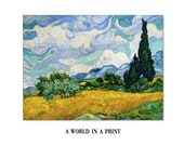 Digital Print Van Gogh Wheat Fields with Cypresses Spring Flowers, Printable 4 sizes Instant Download, Retro Antique Digital Art