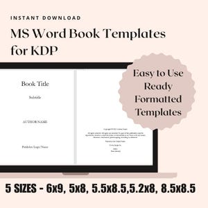 KDP Book Interior Templates in Microsoft Word, 5 sizes - Customizable ebook template for publishing - Instant Download