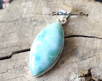 Marquise Larimar Pendant, 925 Silver Pendant, Boho Pendent, Mother in law gift, Girls And Women Necklace, Gift for Her, Handmade Pendant