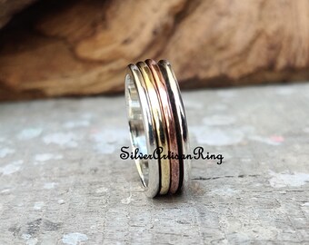 925 Sterling Silver Ring Worry Ring Jewelry Statement Copper Meditation Spinner Ring Bronze Gold Brass Ring Fidget Ring