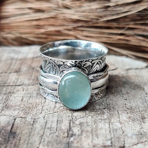 Aquamarine Ring, 925 Sterling silver Ring, Fidget Ring, Spinner Ring, Jewelry Ring, Worry Ring, Handmade Ring, Dainty Gemstone Ring****