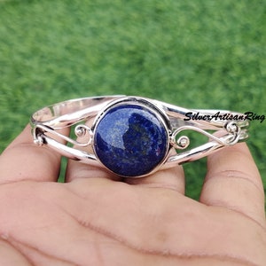 Lapis Lazuli Bangle** Designer Bangle** 925 Sterling Silver** Round Blue Gemstone Bangle** Handmade Bangle** Stylish Bangle** Gift for her