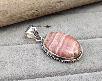 Rhodochrosite Pendant ~ Designer Oval Gemstone Pendant ~ 925 Sterling Silver ~ Stylish Pendant ~ Girls Neck Pendant ~ Multi Stone Color