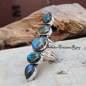 Natural Labradorite Ring 925 Sterling Silver Ring Amezing Ring Five Gemstone Ring Gorgeous Ring Unique Designer Ring Gift for love image 7