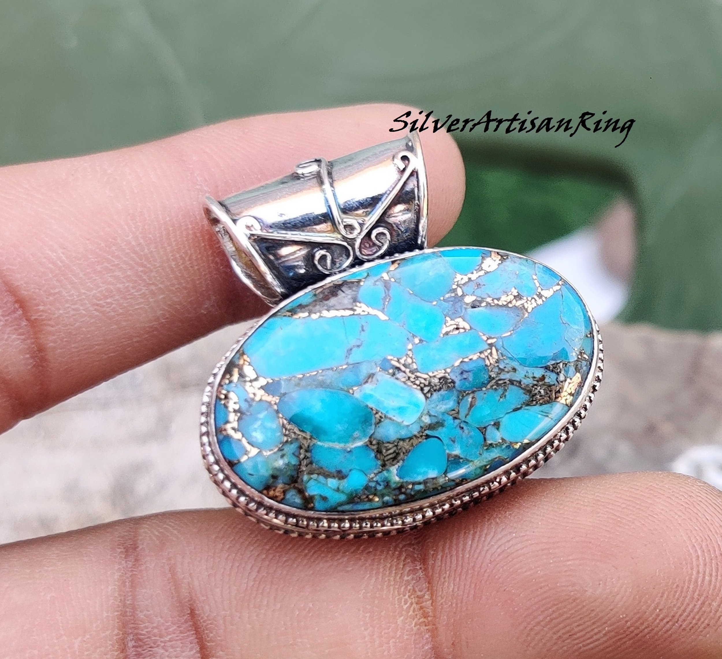 ブルーコッパーターコイズペンダント/美しいペンダント/925シルバー